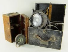 SESTREL BOXED HAND HELD MARINE COMPASS and a vintage naval / marine hand held search light, in