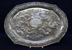 EARLY 20TH CENTURY CHINESE SILVER SHAPED OVAL PLATTER BY LUEN WO, Shanghai, circa 1900, decorated