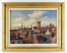 IVAN TAYLOR oil on board - Hanley Skyline circa 1950, signed, titled on artist label verso, 29 x