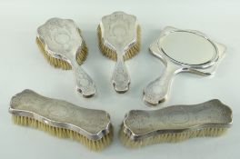 EDWARDIAN SILVER-BACK DRESSING TABLE SET, Walker & Hall, Sheffield 1910, comprising 2 pairs of