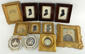 COLLECTION OF SILHOUETTES & MINIATURES, including early 19th Century wax profile portrait medallion,