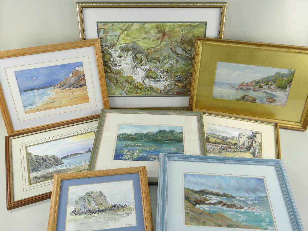 ASSORTED PICTURES comprising mainly watercolours including one coastal scene by DAVID BELLAMY (9)