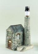 TROIKA POTTERY CORNISH TIN MINE TABLE LAMP, by Alison Brigden, grey and brown glazes, fitted for