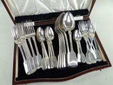 MATCHED SET OF VICTORIAN SILVER FIDDLE PATTERN FLATWARE FOR SIX, all with engraved initial 'E'