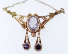 GOLD AMETHYST & PEARL FILIGREE NECKLACE, 4.3gms, in black jewellery box Condition Report: appears