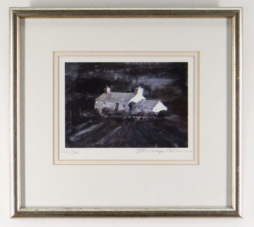 JOHN KNAPP-FISHER limited edition (66/500) print - whitewashed cottages at night, signed in