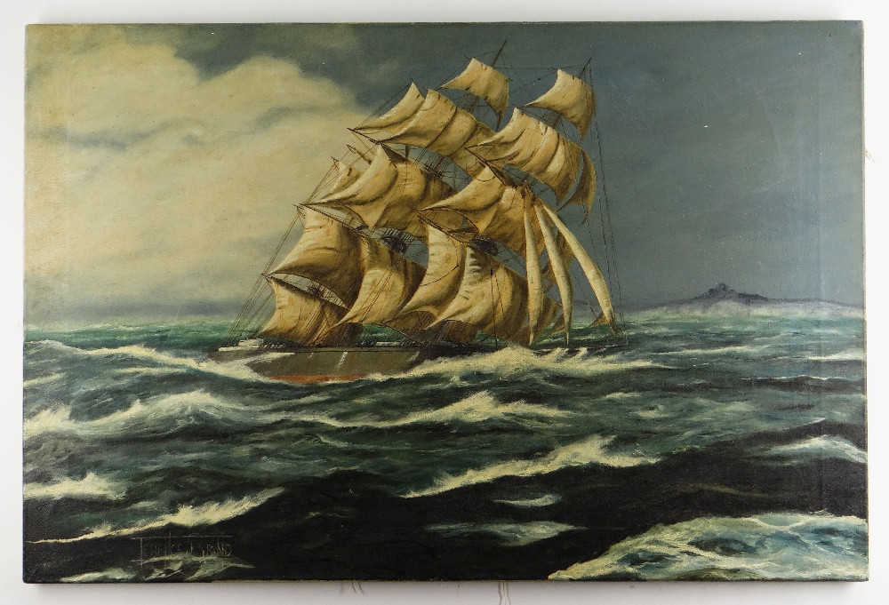 TERENCE BRIND oil on canvas - Clipper in rough seas, signed, 61 x 92.5cm Condition: unframed