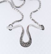 9CT WHITE GOLD DIAMOND SET PENDANT ON CHAIN, 40cms long, 5.1gms, in black jewellery box Condition