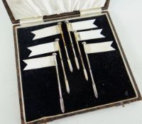 CASED SET OF SILVER & IVORINE SANDWICH FLAGS, Adie Bros, Birmingham 1937/8, each 8cm high