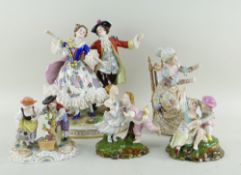 ASSORTED GERMAN PORCELAIN FIGURINES including pair of Hoscht figures of dancing children, large