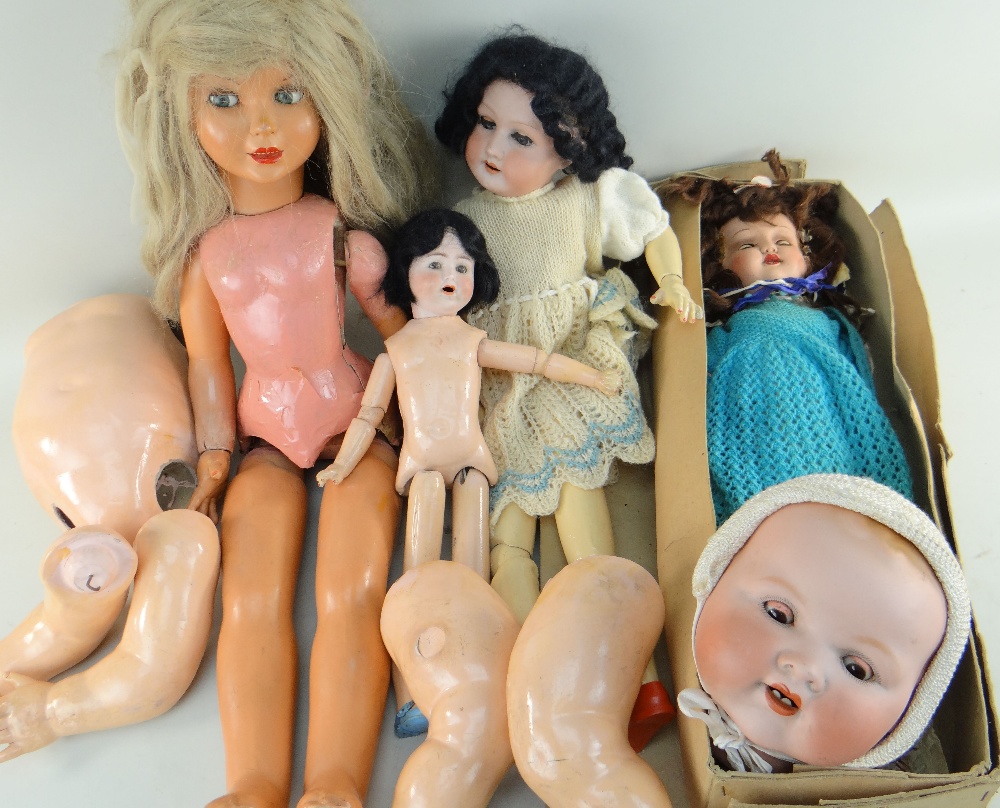 COLLECTION OF FIVE VARIOUS VINTAGE DOLLS including large Armand Marseille 351 bisque head doll,