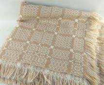 VINTAGE WELSH TAPESTRY BLANKET, woven in cream and caramel wool, approx. 236 x 247cms Condition