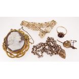 GROUP OF JEWELLERY, including 9ct gold and garnet cluster dress riing, gross wt. 3.8g, 9ct gold