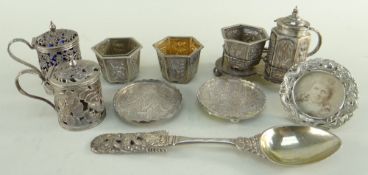 COLLECTION OF CHINESE SILVER COLLECTIBLES, various makers including Wang Hing and stamped 90,