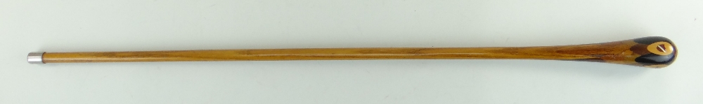 EDWARDIAN SPECIMEN WOOD WALKING CANE, swollen handle with Maltese cross and red wax/silver metal - Image 3 of 5