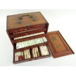 VINTAGE CHINESE MAH JONG SET, in hardwood box with brass handle, containing full set of bamboo-