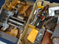 LARGE COLLECTION OF VINTAGE TOOLS, including woodworking planes, drills, braces, saws etc. and two