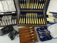 ASSORTED BOXED CUTLERY to include set of plated fish knives and forks with simulated ivory