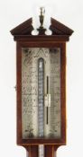 MAHOGANY & BOXWOOD STRUNG STICK BAROMETER, Charles Aiano signed silver dial with vernier scale,