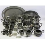 GOOD MIXED QUANTITY OF PEWTER & OTHER TEAWARE including two large beaten trays