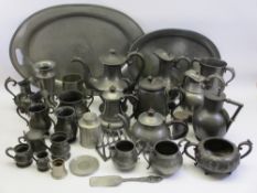 GOOD MIXED QUANTITY OF PEWTER & OTHER TEAWARE including two large beaten trays