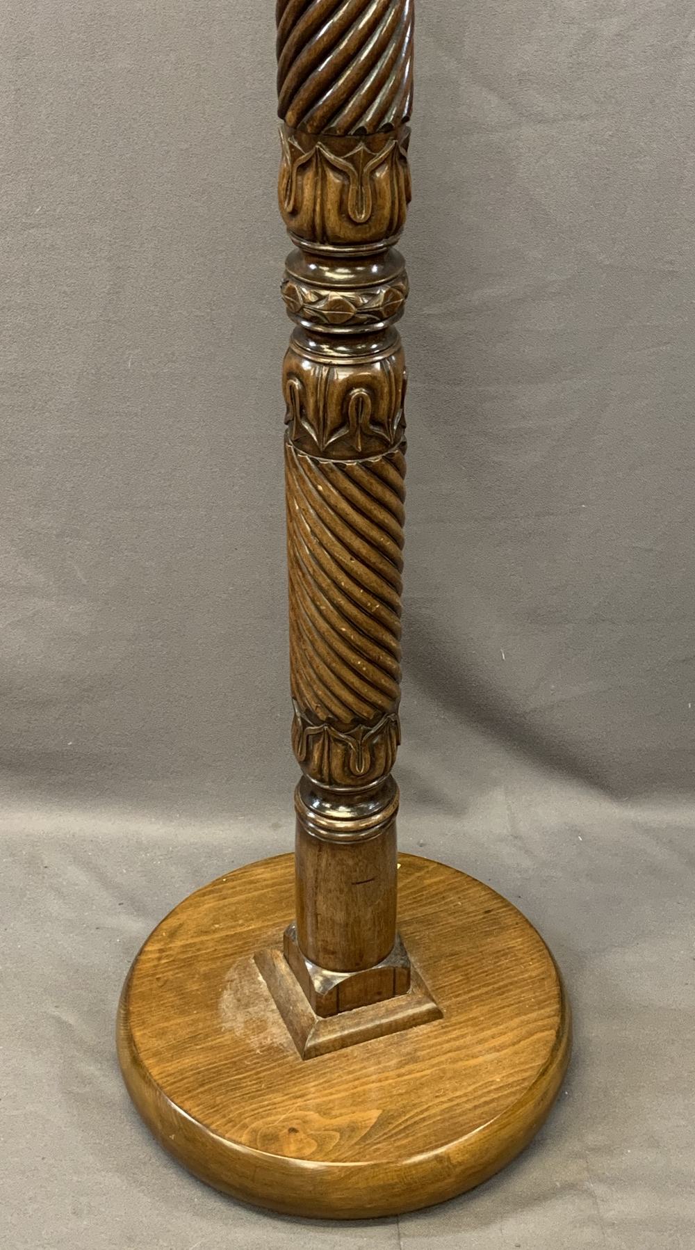 SUBSTANTIAL CARVED OAK COLUMN STANDARD LAMP and a vintage barley twist example, 167cm heights - Image 3 of 3