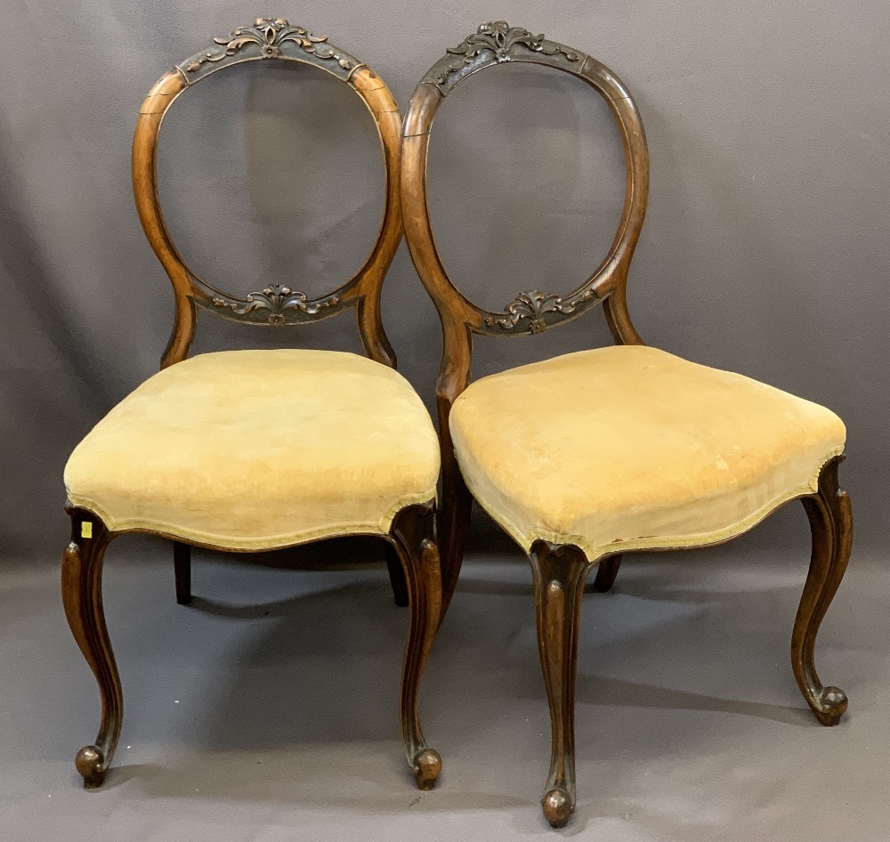SIX VICTORIAN SALON CHAIRS, three pairs to include two with carved central rails and drop-on seats - Image 3 of 4
