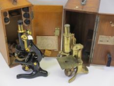 TWO CASED LABORATORY MICROSCOPES including a student Japanned and brass by W Watson & Sons Ltd