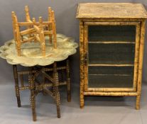 BAMBOO GLAZED DOOR SIDE CABINET, Islamic type brass top folding table and a folding base for one