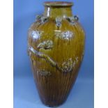 A LARGE MARTABAN BALUSTER SHAPED NARROW NECKED JAR, 60cms H, having raised dragons and eight