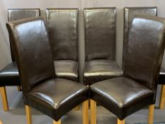 MODERN LEATHER EFFECT UPHOLSTERED DINING CHAIRS (6) with high backs