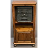 SHARP COMPACT MUSIC SYSTEM in a modern pine entertainment cabinet E/T, 114cms H, 57cms W, 44.5cms D
