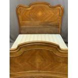 CIRCA 1900 FRENCH WALNUT 4FT 6IN BED, the carved shaped ends with applied moulding around quarter