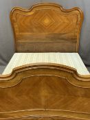 CIRCA 1900 FRENCH WALNUT 4FT 6IN BED, the carved shaped ends with applied moulding around quarter