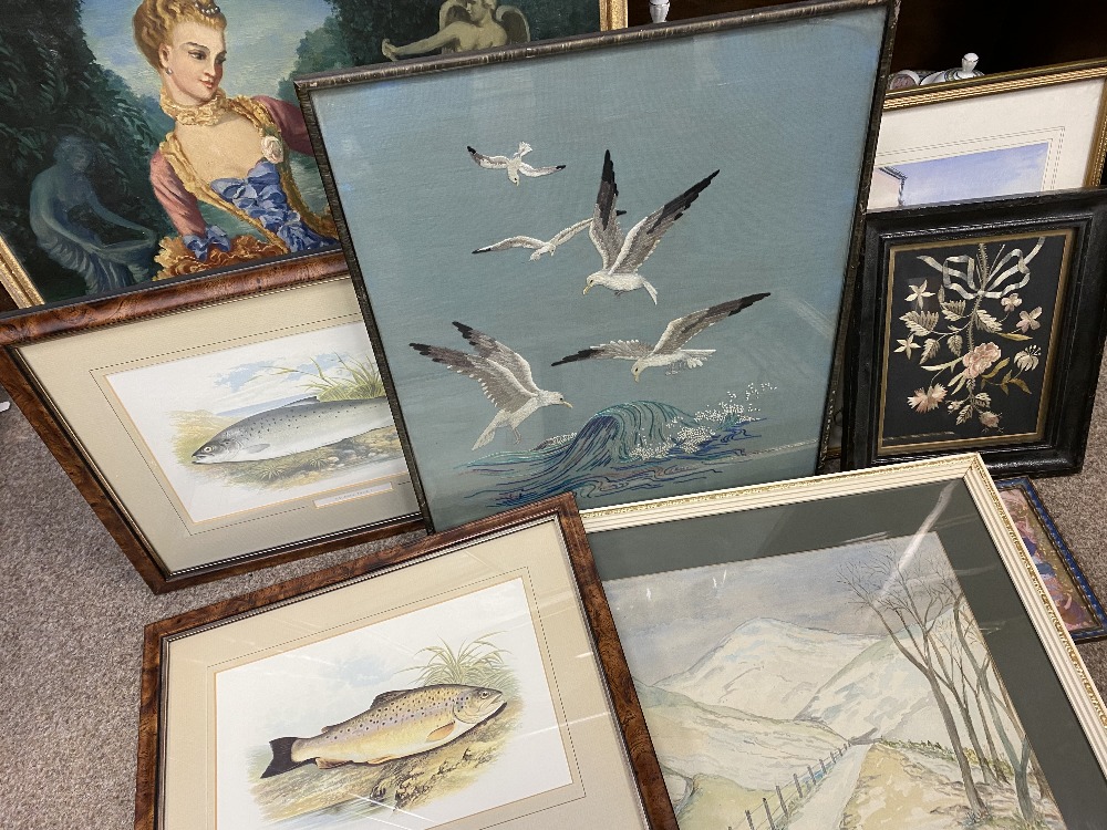PAINTINGS & PRINTS including a pair of trout depictions ETC