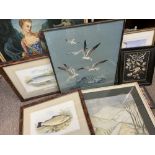 PAINTINGS & PRINTS including a pair of trout depictions ETC