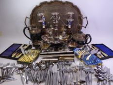 ELECTROPLATE TWIN HANDLED TRAY, large quantity of cased and loose flatware and an assortment of