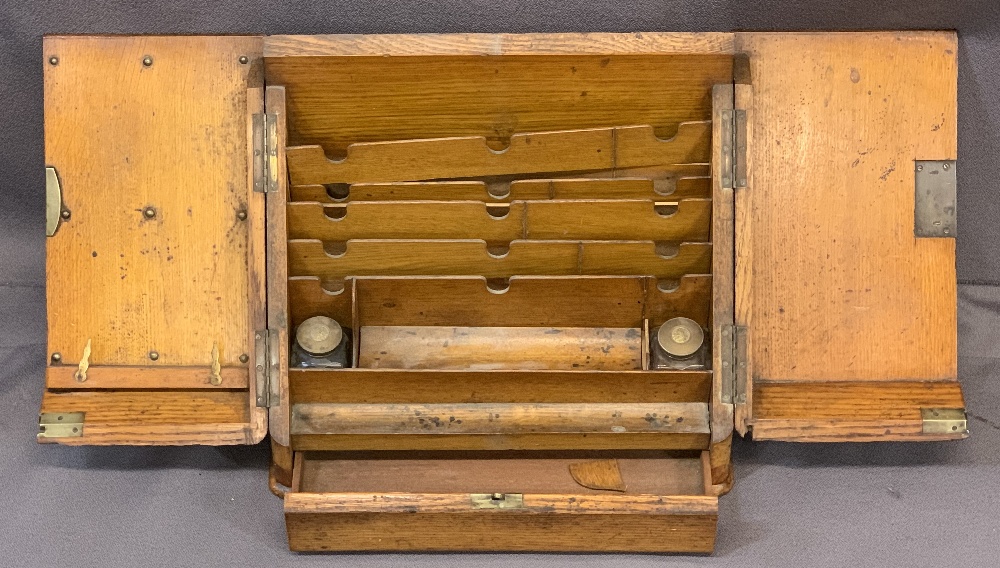 VINTAGE OAK DESKTOP STATIONERY BOX and a carved oak fireside coal box - Image 3 of 4