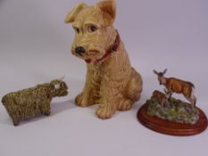 SYLVAC DOG, 30cms tall, Border Fine Arts '152 Red Highland Calf' and a ceramic Highland Bull