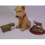 SYLVAC DOG, 30cms tall, Border Fine Arts '152 Red Highland Calf' and a ceramic Highland Bull