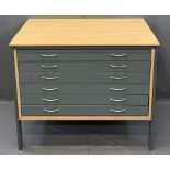 MODERN ARCHITECTS/ARTISTS PLAN CHEST, lightwood limed oak with steel frame and six granite effect
