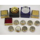 ROYAL SELANGOR PEWTER BOXES, Edinburgh Crystal paperweight and one other, the boxes comprising of