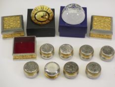 ROYAL SELANGOR PEWTER BOXES, Edinburgh Crystal paperweight and one other, the boxes comprising of