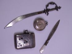 CONNEMARA MARBLE INLAID SILVER VESTA CASE, silver cased miniature barometer, silver page marker