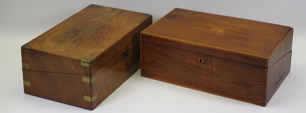 VICTORIAN WRITING SLOPES (2) including a walnut example with brass mounted corners, 15.5cms H, 40. - Image 2 of 2