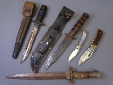 MILITARIA - dagger in sheath marked '1917', bayonet, another hunting knife in sheath and two