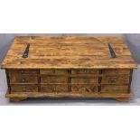 LAURA ASHLEY ANTIQUE EFFECT LIDDED COFFEE TABLE, the back having a full bank of twelve opening