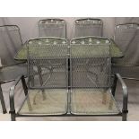 MODERN METALWORK 6 PIECE GARDEN FURNITURE SET comprising rectangular top table, 70.5cms H, 130.