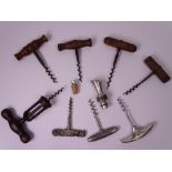 COLLECTION OF OLD WOODEN HANDLED & OTHER CORKSCREWS