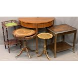 VINTAGE & LATER FURNITURE PARCEL, FIVE PIECES to include a mahogany half-moon hall table, 78cms H,